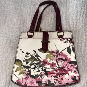 Charming Charlie’s Purse, Crossbody, Cream,Burgundy And Floral